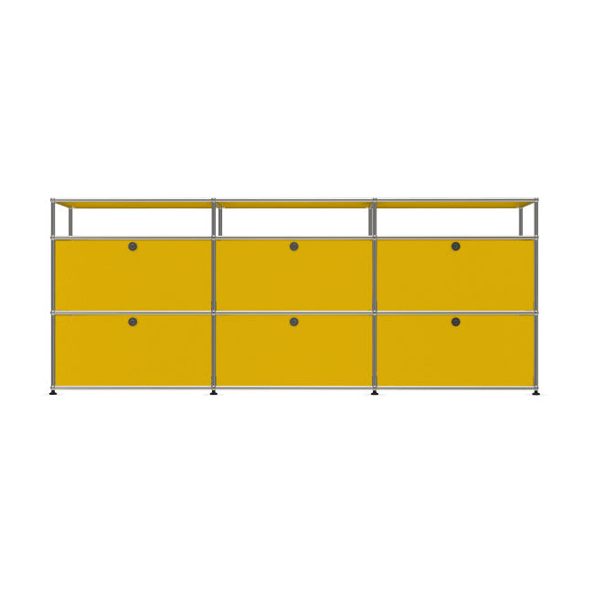 3x3 Modular Metal Sideboard with 6 bottom doors & 1-1-1 pannel [W(750+750+750)XD350XH(350+350+175)] by Usm #Golden Yellow [RAL 1004]