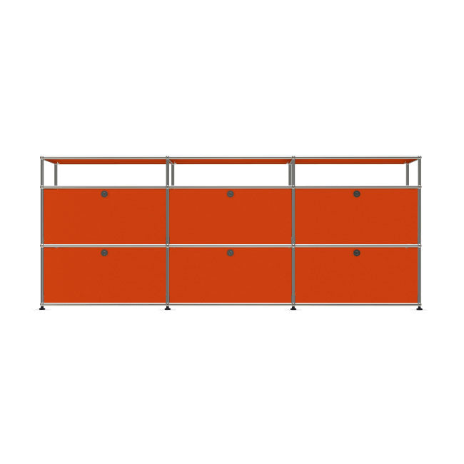 3x3 Modular Metal Sideboard with 6 bottom doors & 1-1-1 pannel [W(750+750+750)XD350XH(350+350+175)] by Usm #Pure Orange [RAL 2004]