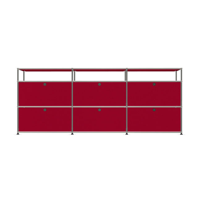 3x3 Modular Metal Sideboard with 6 bottom doors & 1-1-1 pannel [W(750+750+750)XD350XH(350+350+175)] by Usm #USM Ruby Red