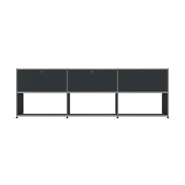 3x2 Modular Metal Sideboard with 3 top doors & 3-2-2 Pannels [W(750+750+750)XD350XH(350+350)] by Usm #Anthracite [RAL 7016]