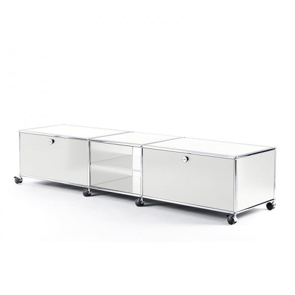 3x1 Modular Metal Sideboard with 2 bottom doors & 2 middle pannels & 1 middle divider shelf & wheels [W(750+500+750)XD350XH350] by Usm #Pure White [RAL 9010]