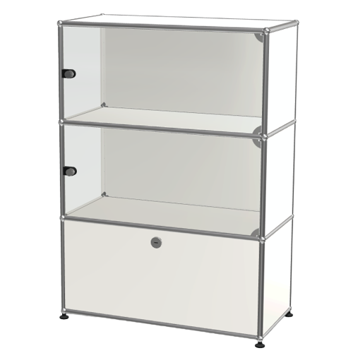 1x3 Modular Metal Highboard with 2 top glass 1 bottom doors [W750XD350XH(350+350+350)] by Usm #Pure White [RAL 9010]