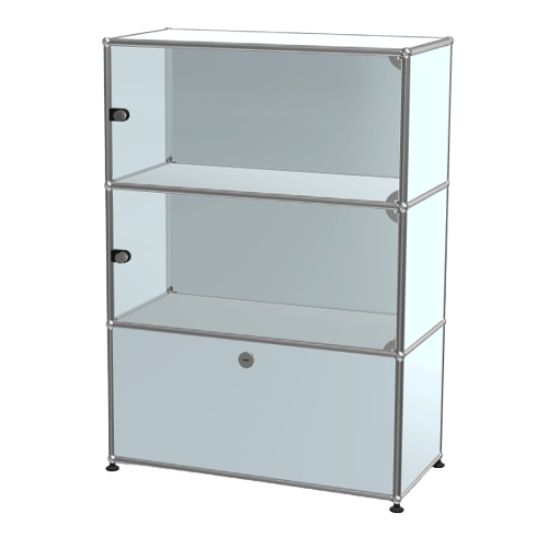 1x3 Modular Metal Highboard with 2 top glass 1 bottom doors [W750XD350XH(350+350+350)] by Usm #USM Matte Silver