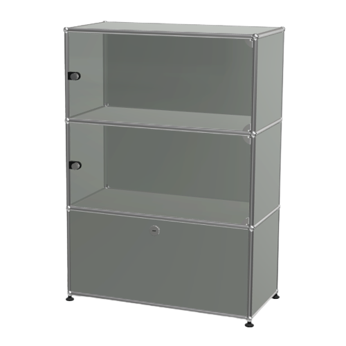 1x3 Modular Metal Highboard with 2 top glass 1 bottom doors [W750XD350XH(350+350+350)] by Usm #USM Mid-Gray