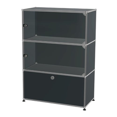 1x3 Modular Metal Highboard with 2 top glass 1 bottom doors [W750XD350XH(350+350+350)] by Usm #Anthracite [RAL 7016]