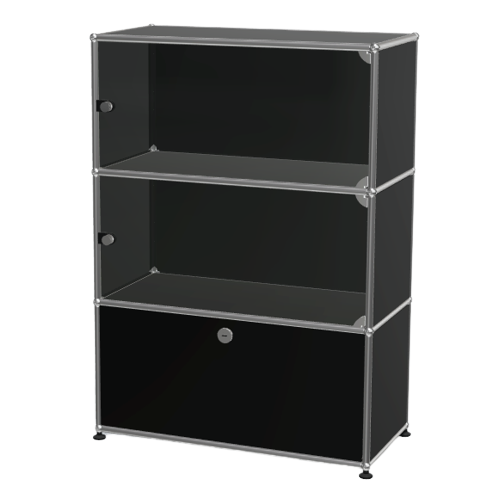 1x3 Modular Metal Highboard with 2 top glass 1 bottom doors [W750XD350XH(350+350+350)] by Usm #Graphite Black [RAL 9011]