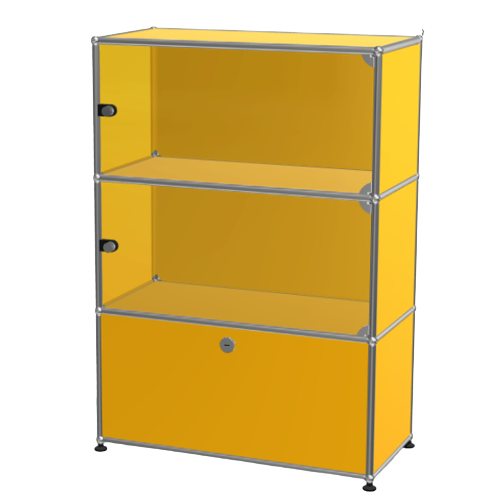 1x3 Modular Metal Highboard with 2 top glass 1 bottom doors [W750XD350XH(350+350+350)] by Usm #Golden Yellow [RAL 1004]