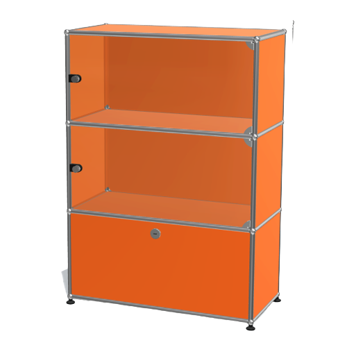 1x3 Modular Metal Highboard with 2 top glass 1 bottom doors [W750XD350XH(350+350+350)] by Usm #Pure Orange [RAL 2004]