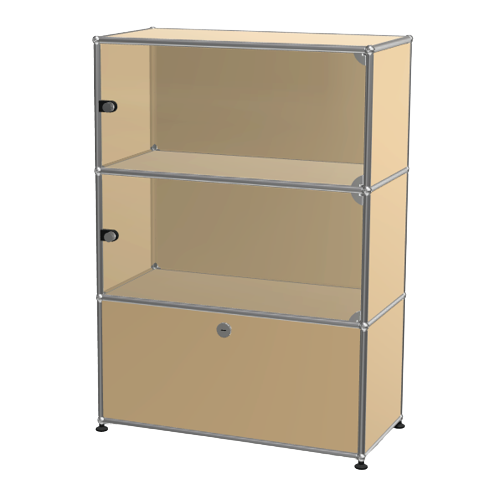 1x3 Modular Metal Highboard with 2 top glass 1 bottom doors [W750XD350XH(350+350+350)] by Usm #USM Beige