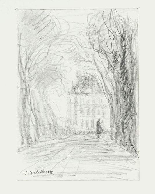 Maison - Original Pencil Drawing by S. Goldberg - Mid 20th Century Mid 20th Century