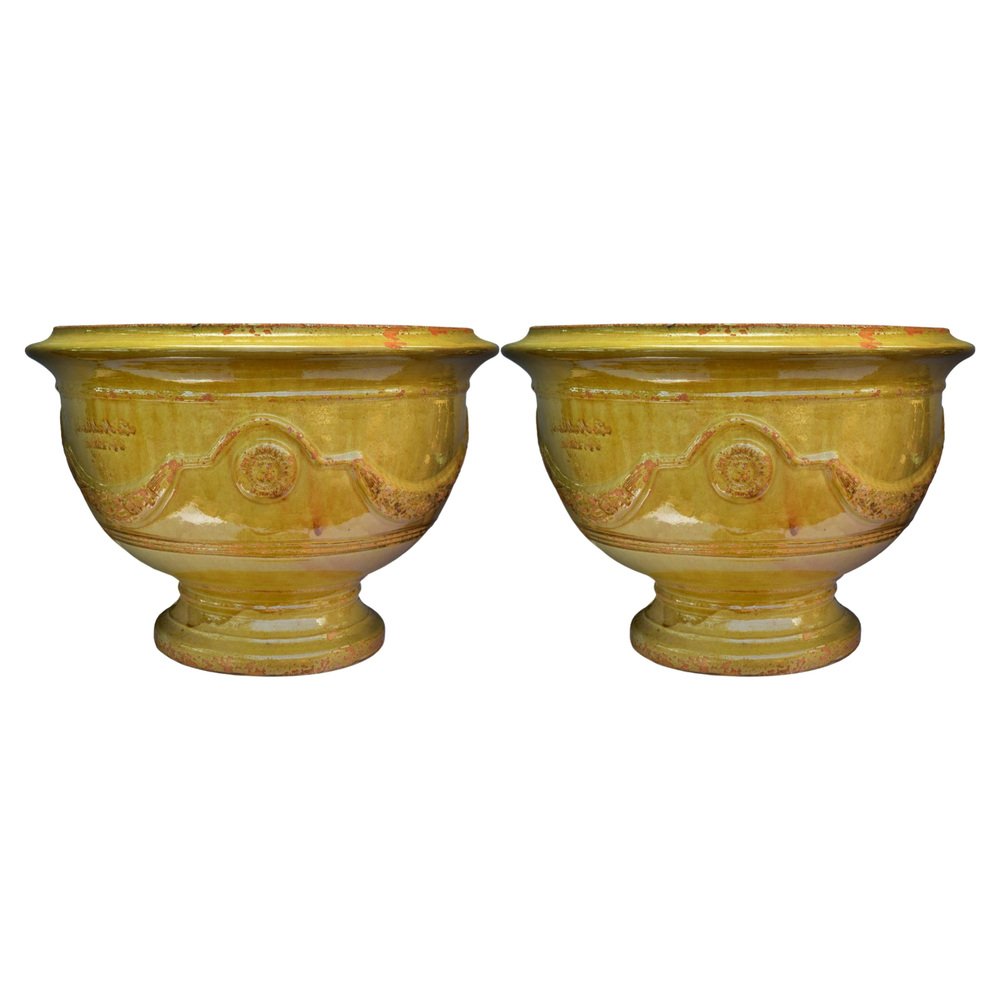 Majolica Anduze Pots, Cévennes, France, Early 20th Century, Set of 2