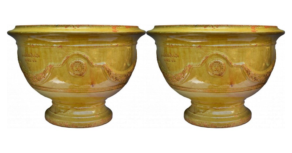 Majolica Anduze Pots, Cévennes, France, Early 20th Century, Set of 2