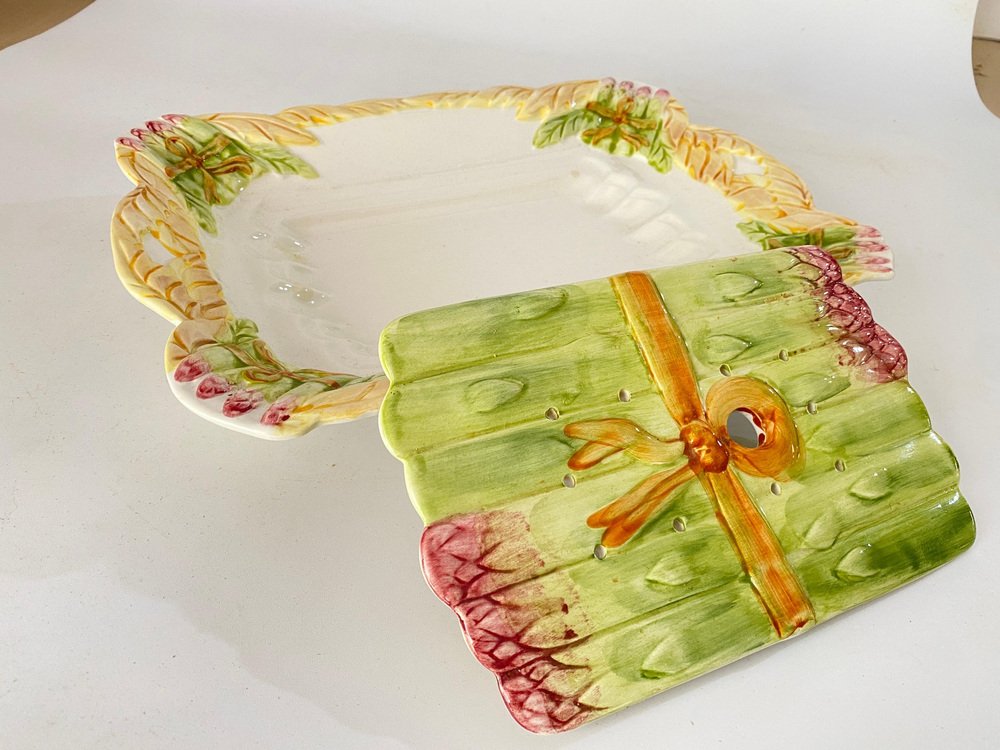 Majolica Asparagus Server Platter, 20th Century