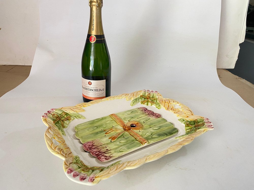 Majolica Asparagus Server Platter, 20th Century