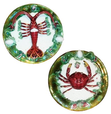 Majolica Decorative Plates with Crab and Lobster, 1940s, Set of 2-ODB-881112