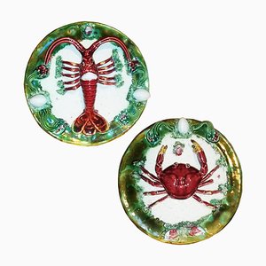 Majolica Decorative Plates with Crab and Lobster, 1940s, Set of 2-ODB-881112