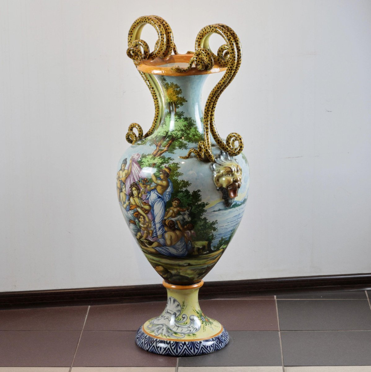 Majolica Floor Vase with Snakes