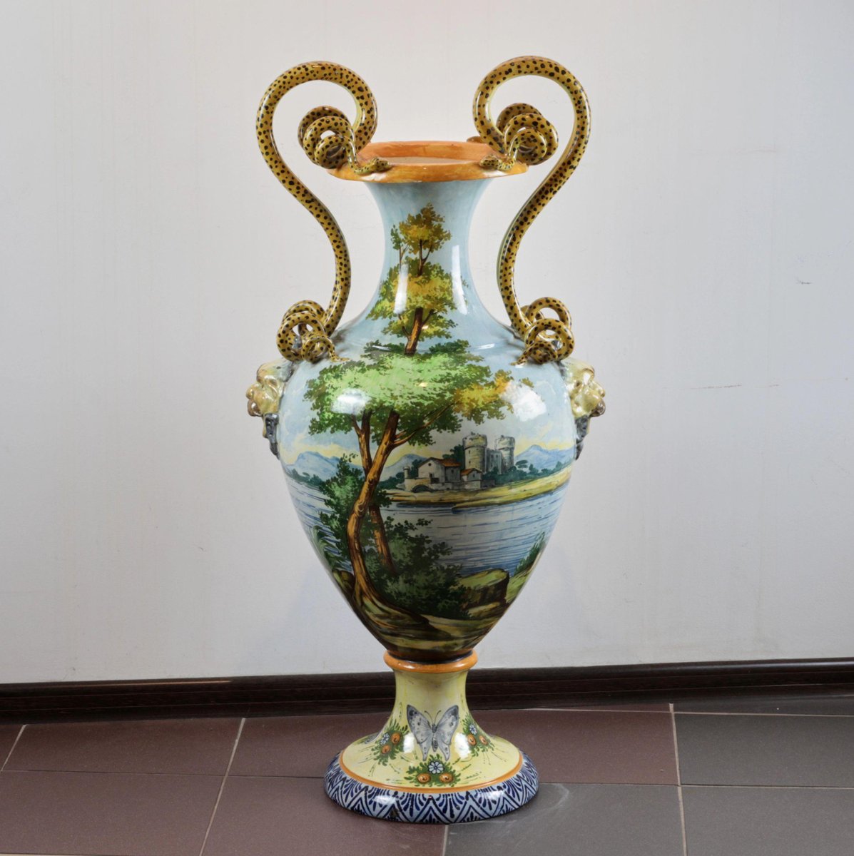 Majolica Floor Vase with Snakes