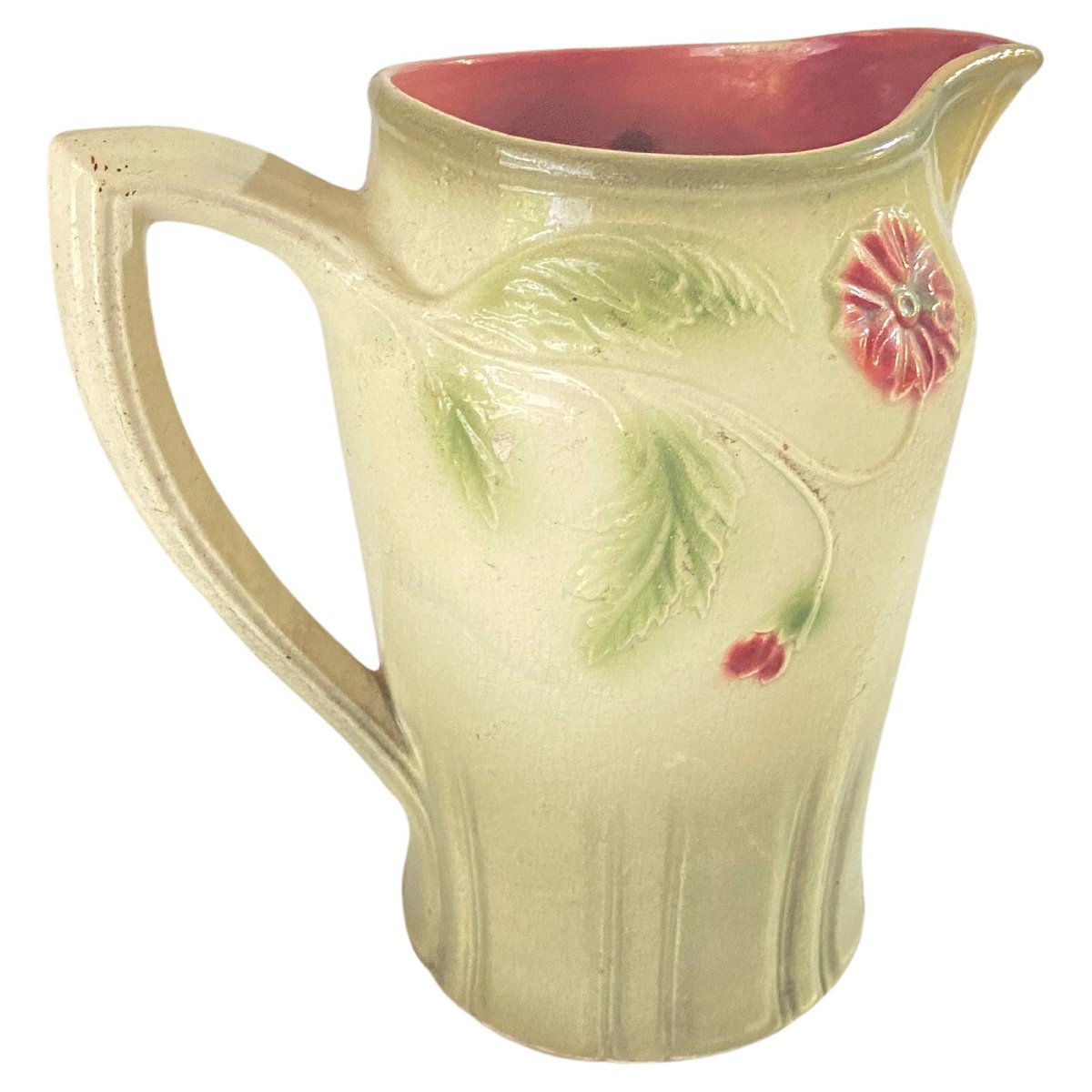 Majolica Pitcher in Brown Yellow and Green Colors, France, 1900s