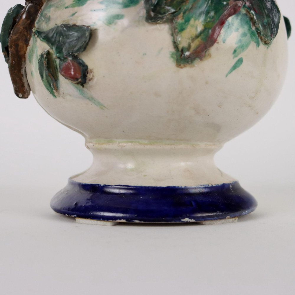 Majolica Vase with Flowers in Relief, Naples