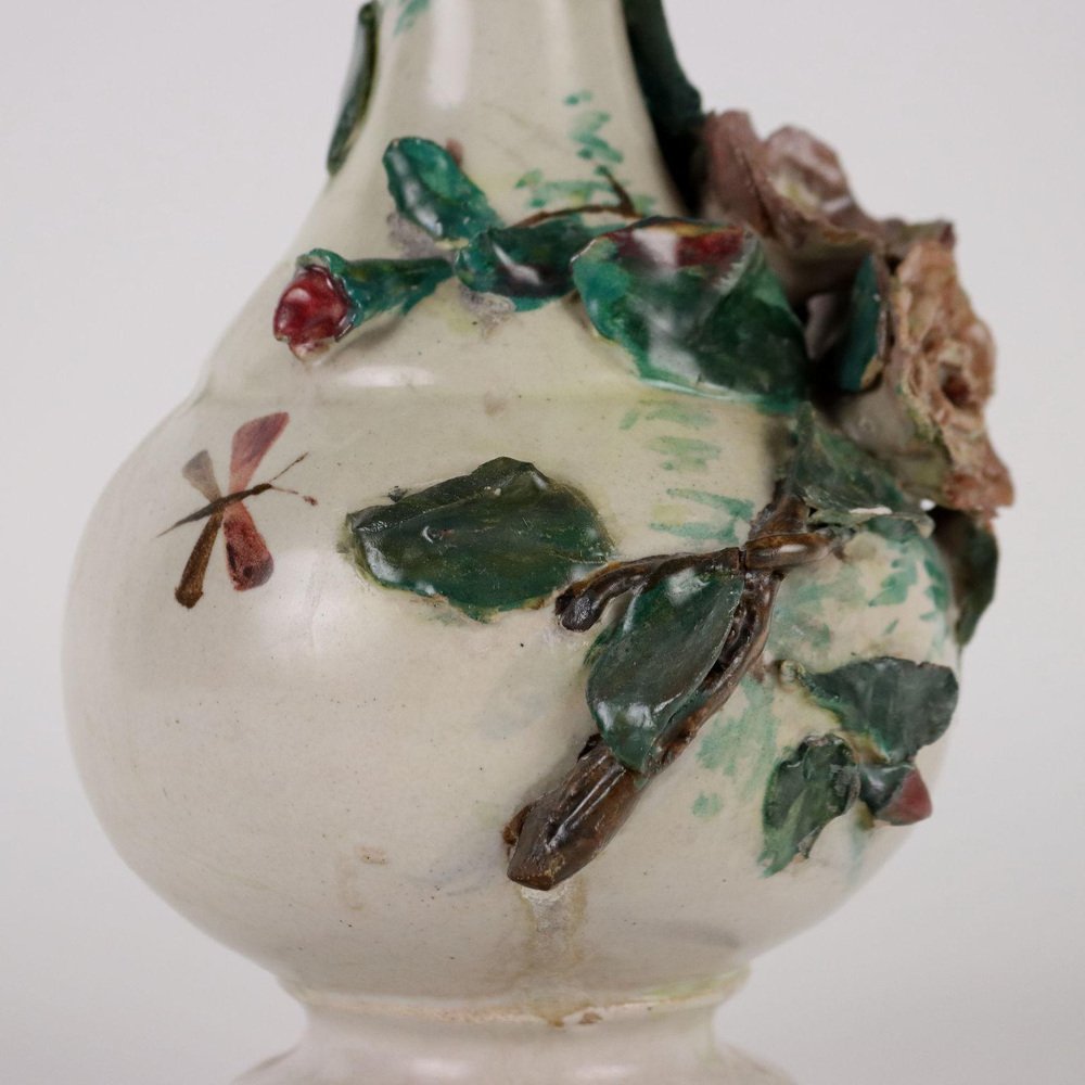 Majolica Vase with Flowers in Relief, Naples