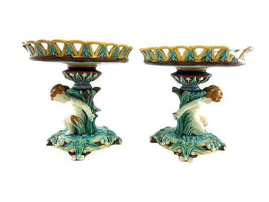 Majolica Wedgwood Decor of Putti, Set of 2