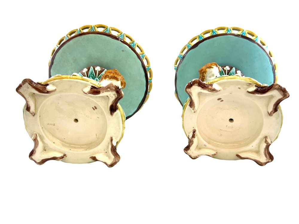 Majolica Wedgwood Decor of Putti, Set of 2