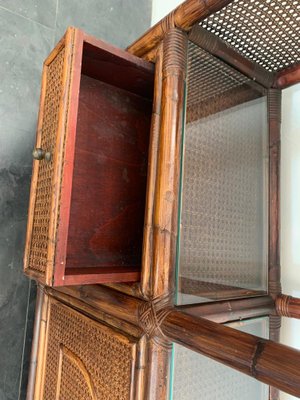 Malacca Rattan & Crystal Bookcase from Vivai del Sud, 1970s-IJR-1047877