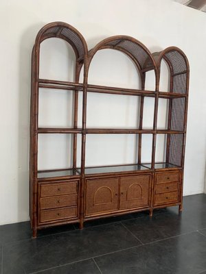 Malacca Rattan & Crystal Bookcase from Vivai del Sud, 1970s-IJR-1047877