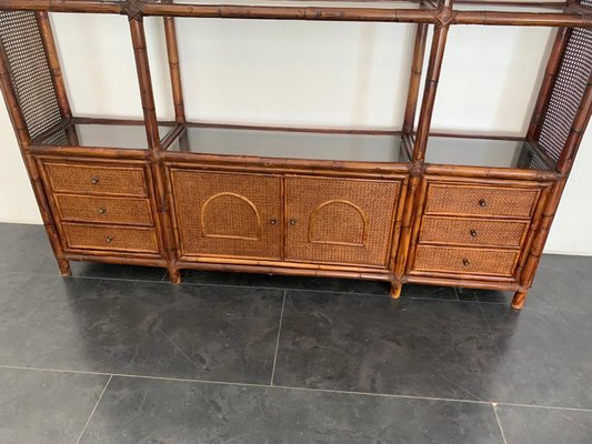 Malacca Rattan & Crystal Bookcase from Vivai del Sud, 1970s-IJR-1047877