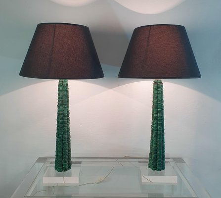 Malachite and Acrylic Table Lamps, 1990s, Set of 2-FO-1406722