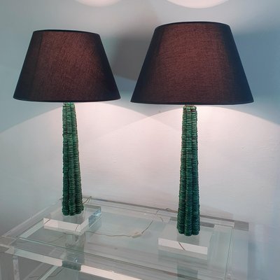 Malachite and Acrylic Table Lamps, 1990s, Set of 2-FO-1406722