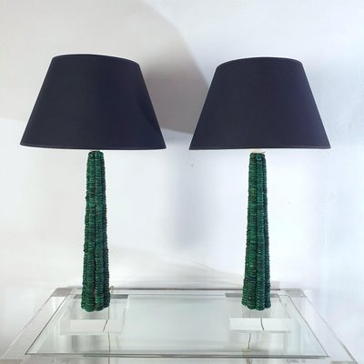 Malachite and Acrylic Table Lamps, 1990s, Set of 2-FO-1406722