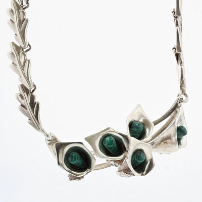 Malachite Sterling Silver Necklace & Earrings, 1970s, Set of 3-OLU-1157480