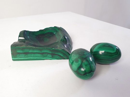 Malachite Vide Poche and Eggs, Set of 3-FO-1314132