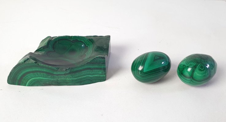 Malachite Vide Poche and Eggs, Set of 3-FO-1314132