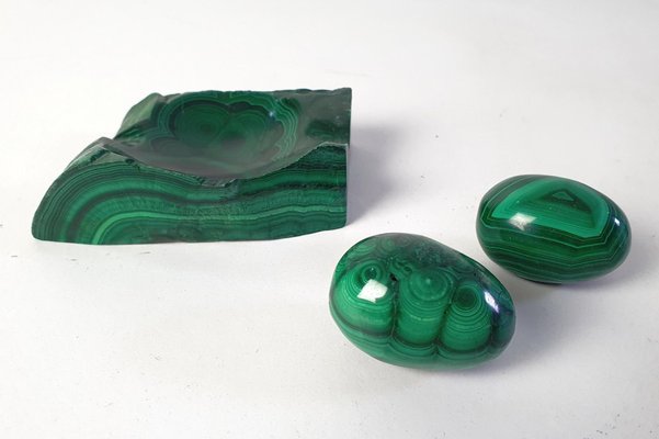 Malachite Vide Poche and Eggs, Set of 3-FO-1314132