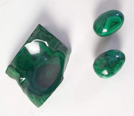 Malachite Vide Poche and Eggs, Set of 3-FO-1314132