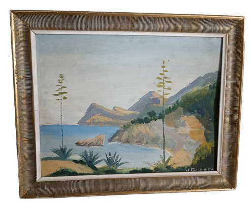 Mallorca Beaches Landscape Paintings, Oil on Board, Framed, Set of 2-ZVO-1312183