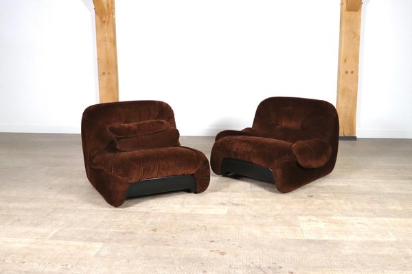 ‘Malù Lounge Chairs in Brown Corduroy Upholstery by Diego Mattu for 1p, 1970s, Set of 2-ZZP-1727019