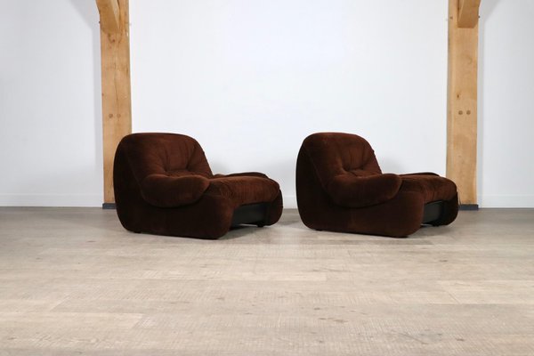 ‘Malù Lounge Chairs in Brown Corduroy Upholstery by Diego Mattu for 1p, 1970s, Set of 2-ZZP-1727019