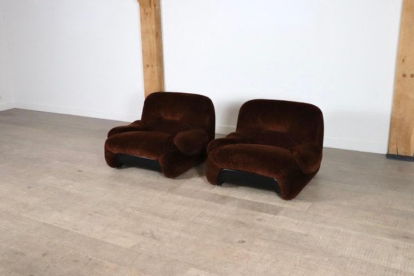 ‘Malù Lounge Chairs in Brown Corduroy Upholstery by Diego Mattu for 1p, 1970s, Set of 2-ZZP-1727019