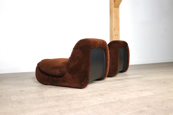 ‘Malù Lounge Chairs in Brown Corduroy Upholstery by Diego Mattu for 1p, 1970s, Set of 2-ZZP-1727019