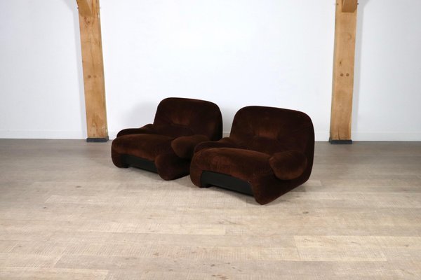 ‘Malù Lounge Chairs in Brown Corduroy Upholstery by Diego Mattu for 1p, 1970s, Set of 2-ZZP-1727019