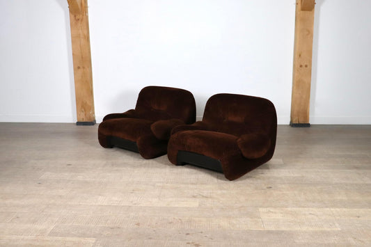 ‘Malù Lounge Chairs in Brown Corduroy Upholstery by Diego Mattu for 1p, 1970s, Set of 2