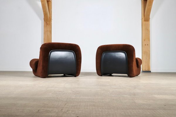 ‘Malù Lounge Chairs in Brown Corduroy Upholstery by Diego Mattu for 1p, 1970s, Set of 2-ZZP-1727019