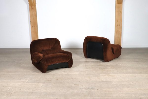 ‘Malù Lounge Chairs in Brown Corduroy Upholstery by Diego Mattu for 1p, 1970s, Set of 2-ZZP-1727019