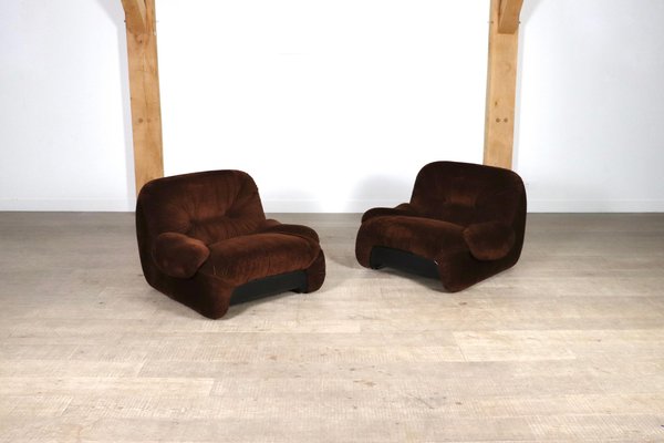 ‘Malù Lounge Chairs in Brown Corduroy Upholstery by Diego Mattu for 1p, 1970s, Set of 2-ZZP-1727019