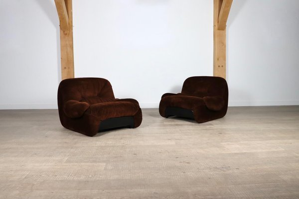 ‘Malù Lounge Chairs in Brown Corduroy Upholstery by Diego Mattu for 1p, 1970s, Set of 2-ZZP-1727019