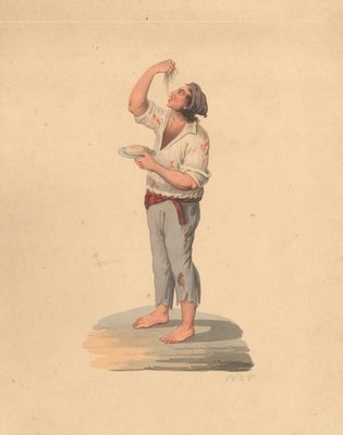 Man Eating Spaghetti - Watercolor by M. De Vito - 1820 ca. 1820 c.a.-ZCI-757863